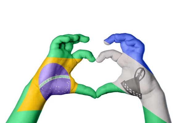 Brazil Lesotho Heart Hand Gesture Making Heart Clipping Path — Stock Photo, Image