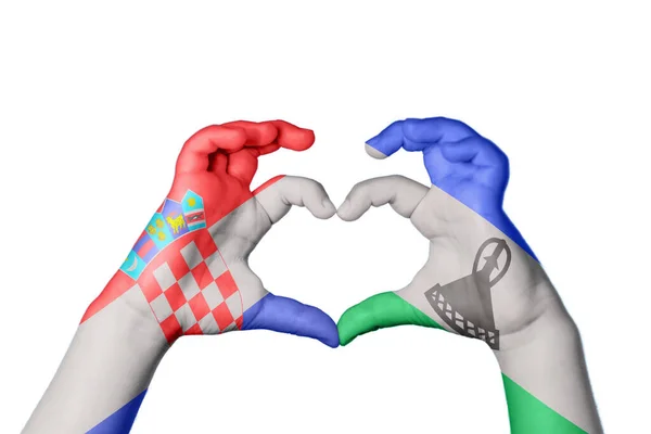 Kroatien Lesotho Heart Hand Gest Att Göra Hjärta Klippbana — Stockfoto