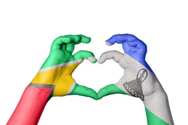 Guyana Lesotho Szív Kézmozdulat Készítés Szív Vágás — Stock Fotó