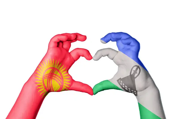 Kyrgyzstan Lesotho Heart Hand Gesture Making Heart Clipping Path — Stock Photo, Image