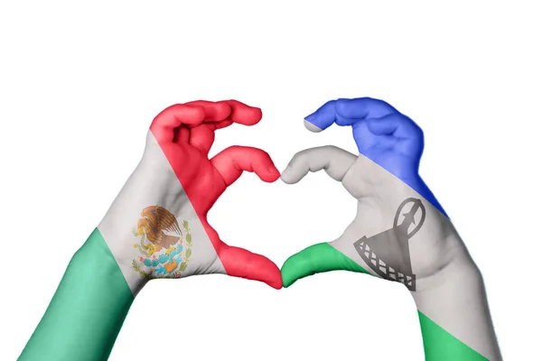 Μεξικό Lesotho Καρδιά Χειρονομία Χέρι Κάνοντας Καρδιά Ψαλιδίζοντας Διαδρομή — Φωτογραφία Αρχείου
