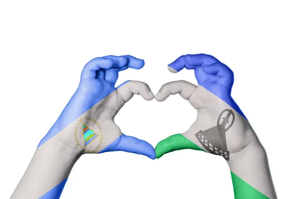Nicaragua Lesotho Heart Hand Gesture Making Heart Clipping Path — Stock Photo, Image