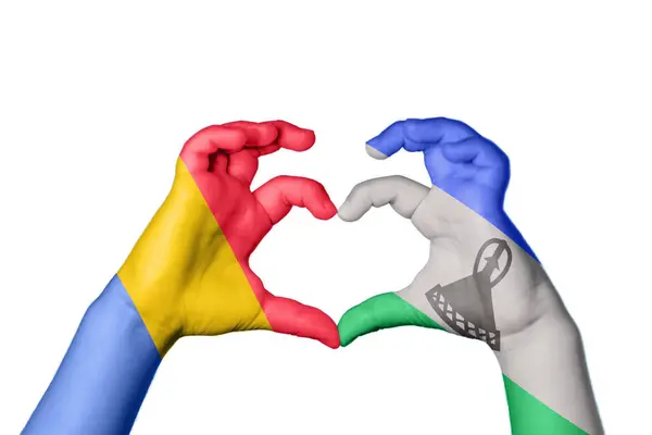 Romania Lesotho Heart Hand Gesture Making Heart Clipping Path — Stock Photo, Image