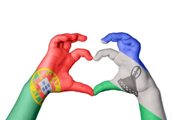 Portugal Lesotho Herz Handbewegung Die Herz Macht Clipping Path — Stockfoto