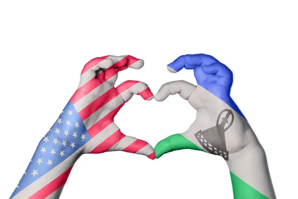 United States Lesotho Heart Hand Gesture Making Heart Clipping Path — Stock Photo, Image