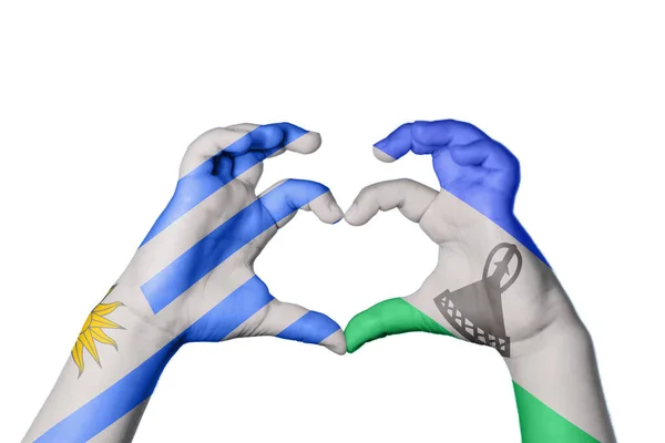 Uruguay Lesotho Heart Hand Gest Att Göra Hjärta Klippning Vägen — Stockfoto
