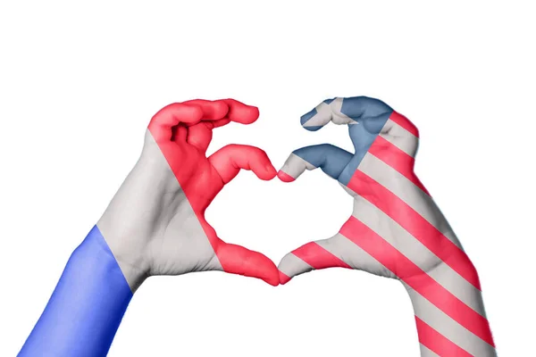 Франція Ліберія Серце Жест Рук Робить Серце Відсічний Контур — стокове фото