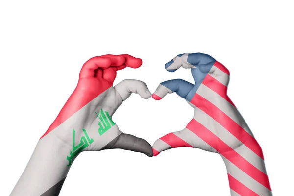 Iraq Liberia Heart Hand Gesture Making Heart Clipping Path — Stock Photo, Image