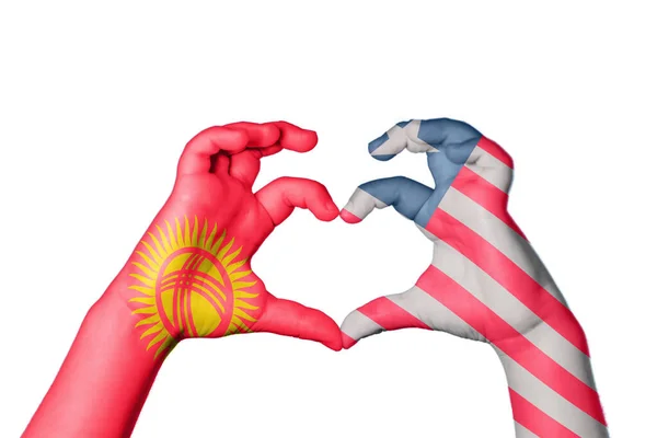 Kyrgyzstan Liberia Heart Hand Gesture Making Heart Clipping Path — Stock Photo, Image
