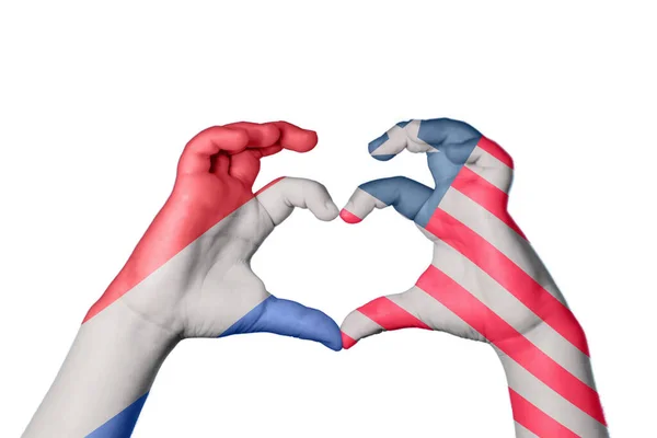 Netherlands Liberia Heart Hand Gesture Making Heart Clipping Path — Stock Photo, Image