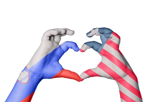 Slovenia Liberia Heart Hand Gesture Making Heart Clipping Path — Stock Photo, Image
