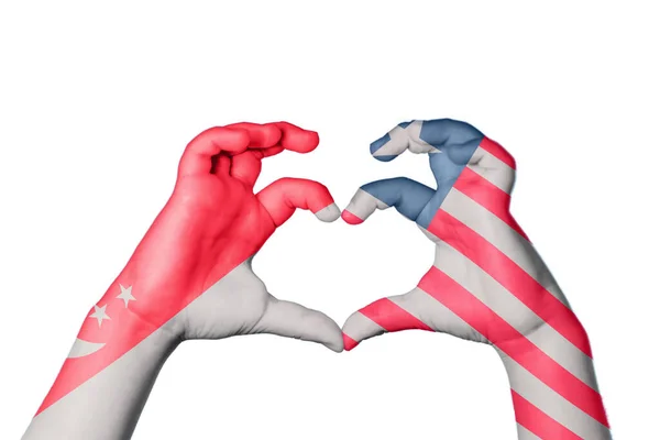 Singapore Liberia Heart Hand Gesture Making Heart Clipping Path — Stock Photo, Image
