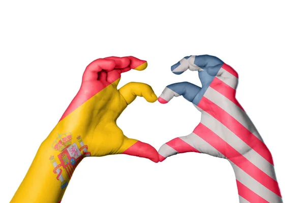 Spain Liberia Heart Hand Gesture Making Heart Clipping Path — Stock Photo, Image