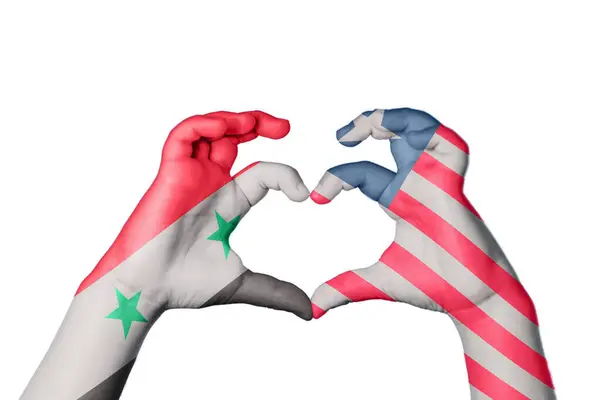 Syrien Liberia Hjerte Hånd Gestus Gør Hjerte Klipning Sti - Stock-foto