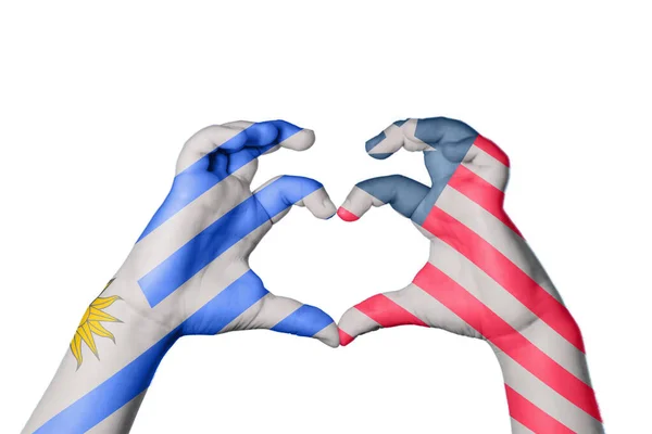 Ουρουγουάη Λιβερία Καρδιά Χειρονομία Χέρι Κάνει Καρδιά Ψαλίδισμα Διαδρομή — Φωτογραφία Αρχείου