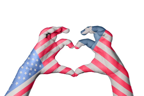 United States Liberia Heart Hand Gesture Making Heart Clipping Path — Stock Photo, Image