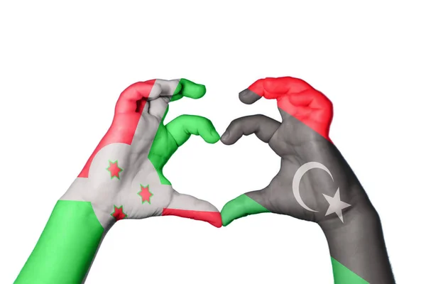 Burundi Libya Heart Hand Gesture Making Heart Clipping Path — Stock Photo, Image