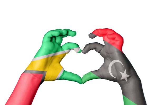 Guyana Libya Heart Hand Gesture Making Heart Clipping Path — Stock Photo, Image