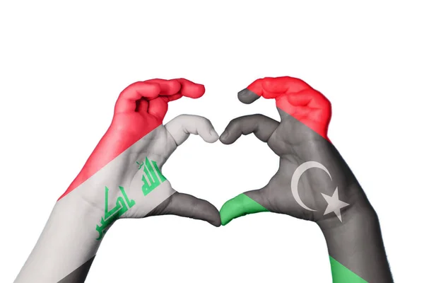 Iraq Libya Heart Hand Gesture Making Heart Clipping Path — Stock Photo, Image