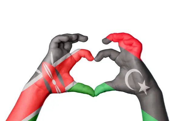 Kenya Libya Heart Hand Gesture Making Heart Clipping Path — Stock Photo, Image
