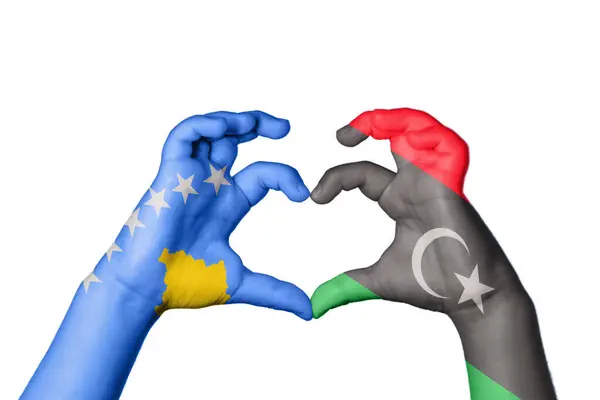 Kosovo Libya Heart Hand Gesture Making Heart Clipping Path — Stock Photo, Image