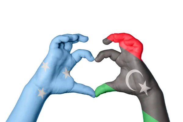 Micronesia Libya Heart Hand Gesture Making Heart Clipping Path — Stock Photo, Image