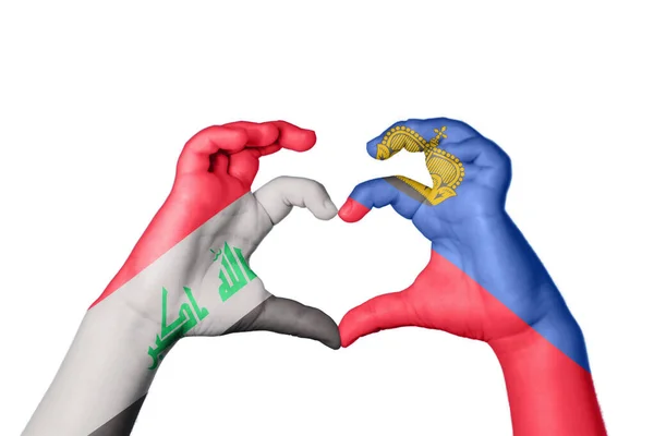 Irak Liechtenstein Herz Handgeste Macht Herz Clipping Path — Stockfoto