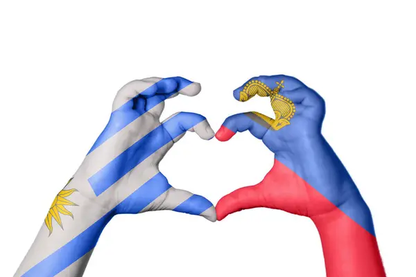 Uruguay Liechtenstein Szív Kéz Gesztus Készítő Szív Vágási Útvonal — Stock Fotó