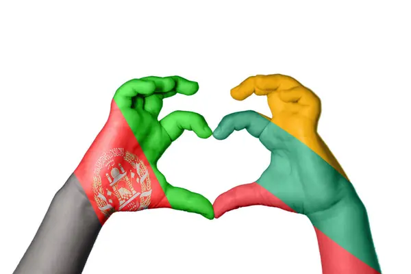 Afeganistão Lituânia Coração Gesto Mão Que Faz Coração Caminho Recorte — Fotografia de Stock