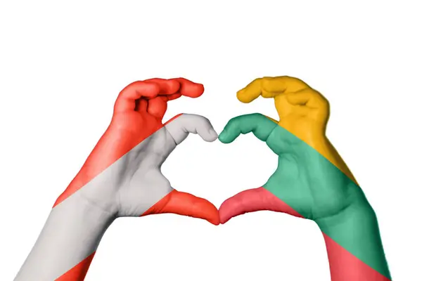 Austria Lithuania Heart Hand Gesture Making Heart Clipping Path — Stock fotografie