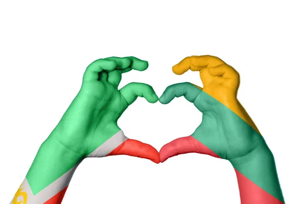 Chechnya Lithuania Heart Hand Gesture Making Heart Clipping Path — Stock Photo, Image