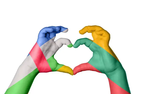 Közép Afrikai Köztársaság Litvánia Szív Kézmozdulatok Készítése Szív Vágóút — Stock Fotó