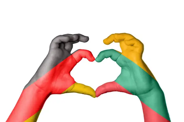 Germany Lithuania Heart Hand Gesture Making Heart Clipping Path — Stock Photo, Image