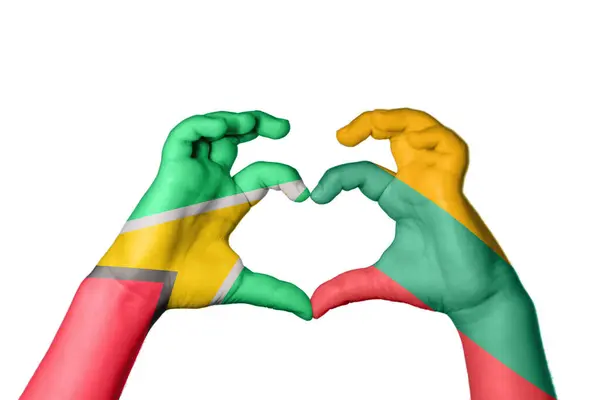 Сердце Гайаны Lithuania Heart Жестикулируя Сердцем Clipping Path — стоковое фото