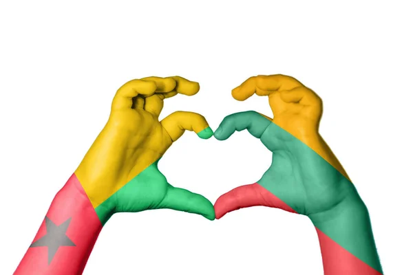Guiné Bissau Lituânia Coração Gesto Mão Que Faz Coração Caminho — Fotografia de Stock