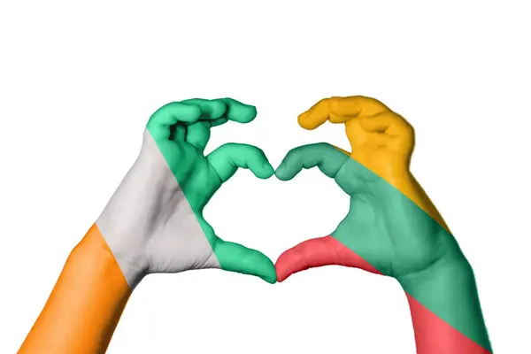 Ivory Coast Lithuania Heart Hand Gesture Making Heart Clipping Path — Stock Photo, Image