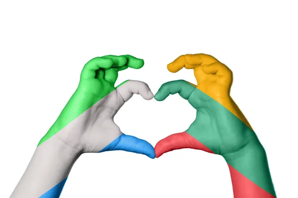 Sierra Leone Litvánia Szív Kézmozdulatok Készítése Szív Vágási Útvonal — Stock Fotó