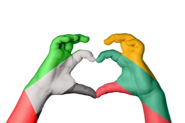 Förenade Arabemiraten Litauen Hjärta Hand Gest Att Göra Hjärta Klippning — Stockfoto