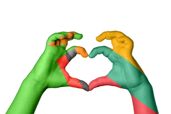 Zambie Litva Srdce Ruční Gesto Dělat Srdce Ořezávání Cesta — Stock fotografie