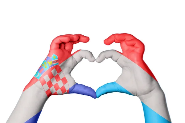 Kroatien Luxemburg Hjärta Hand Gest Att Göra Hjärta Klippbana — Stockfoto