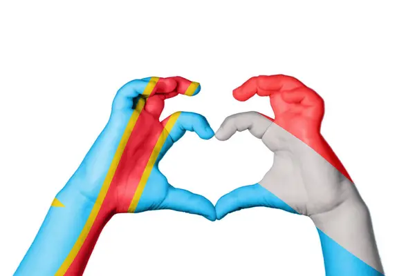 Democratic Republic Congo Luxembourg Heart Hand Gesture Making Heart Clipping — Stock Photo, Image