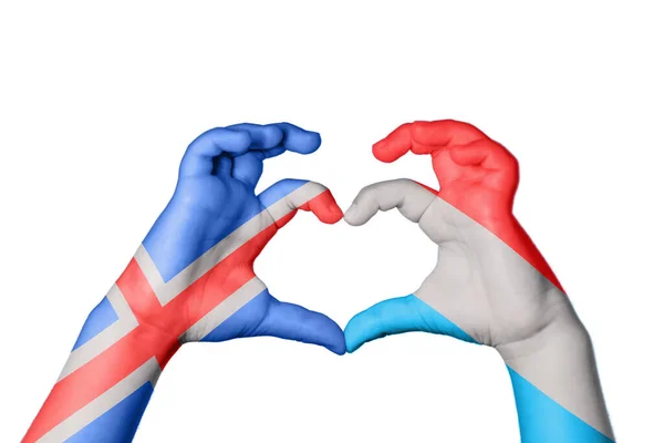 Ісландія Люксембург Серце Жест Рук Робить Серце Відсічний Контур — стокове фото