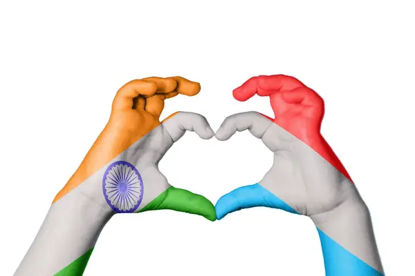 Indien Luxemburg Hjärta Hand Gest Att Göra Hjärta Klippning Väg — Stockfoto
