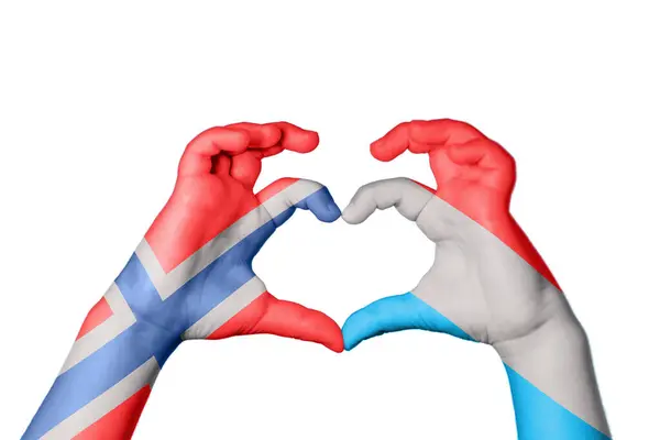 Norge Luxemburg Hjärta Hand Gest Gör Hjärta Klippbana — Stockfoto