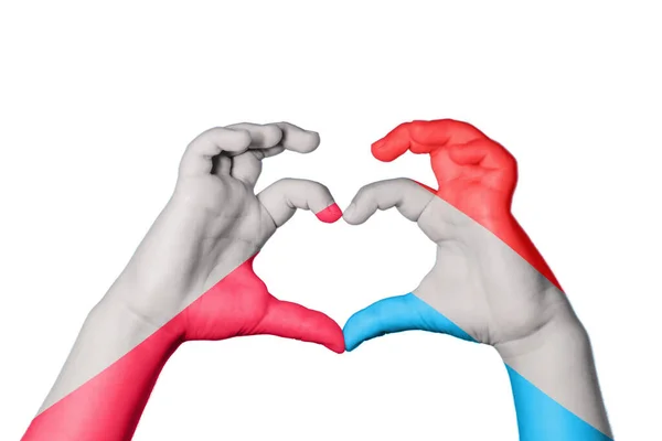 Poland Luxembourg Heart Hand Gesture Making Heart Clipping Path — Stock Photo, Image