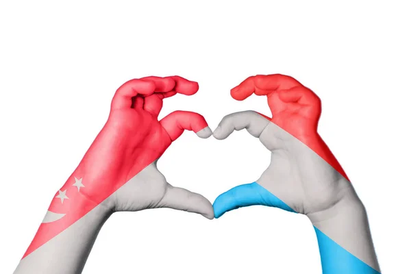 Singapore Luxembourg Heart Hand Gesture Making Heart Clipping Path — Stock Photo, Image