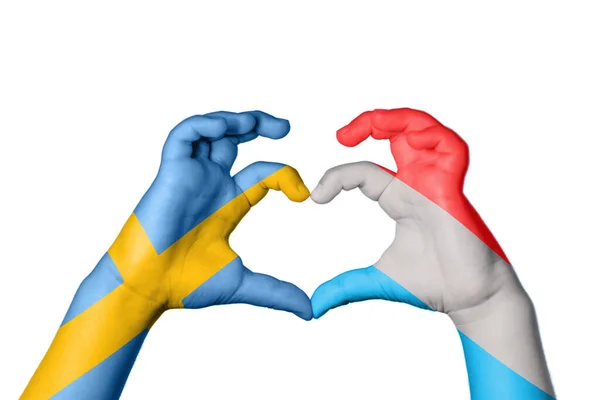 Sweden Luxembourg Heart Hand Gesture Making Heart Clipping Path — Stock Photo, Image