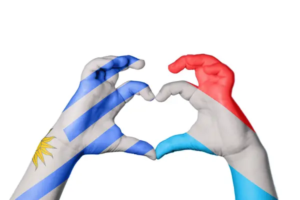 Uruguay Luxemburg Hjärta Hand Gest Att Göra Hjärta Klippning Vägen — Stockfoto