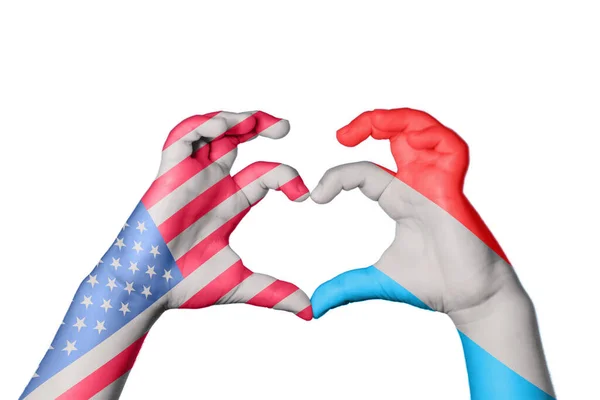 Spojené Státy Luxembourg Heart Hand Gesture Making Heart Clipping Path — Stock fotografie