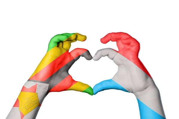 Zimbabwe Luxembourg Heart Hand Gesture Making Heart Clipping Path — Stock fotografie